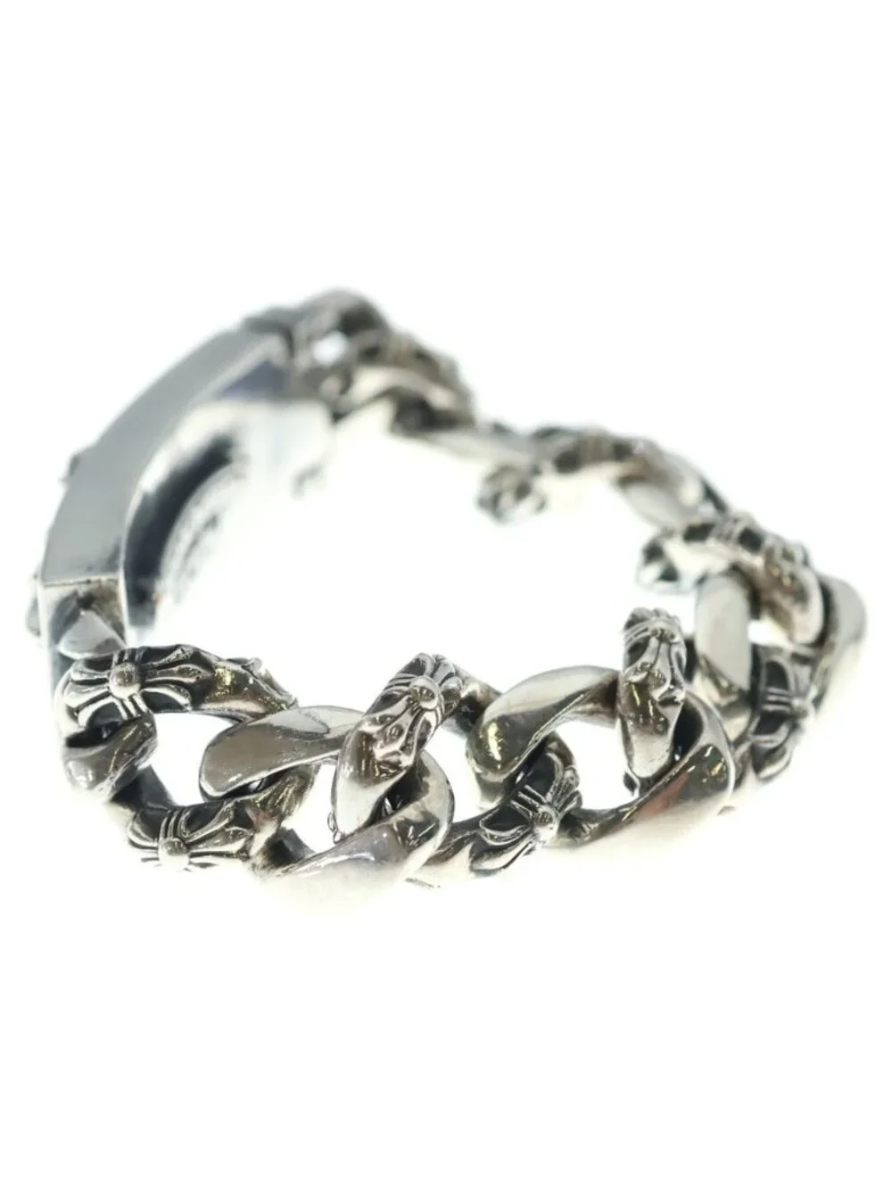 Chrome Hearts ID Floral Crs Cross ID Fancy Link Bracelet Silver